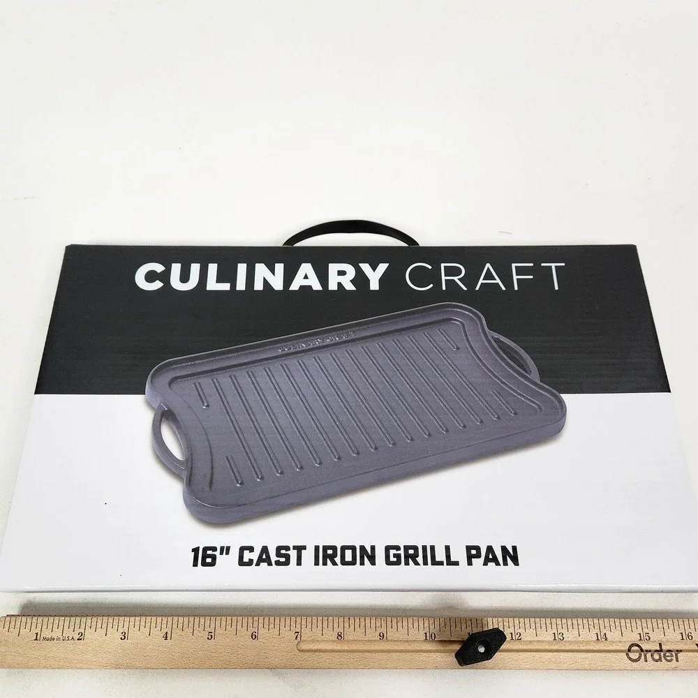 Culinary Craft 16 Inch Cast Iron Grill Pan Black Double Handle Oven Safe Kitchen